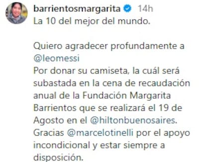 Las palabras de Margarita Barrientos sobre el gesto de Messi