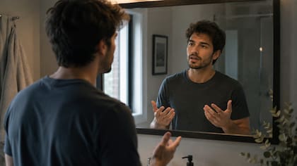 Las personas que hablan frente al espejo intentan mejorar su autoestima (Imagen ilustrativa generada por IA)