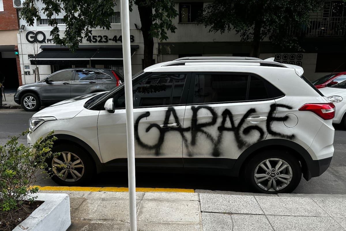 Las pintadas ocuparon todo el lateral del vehículo