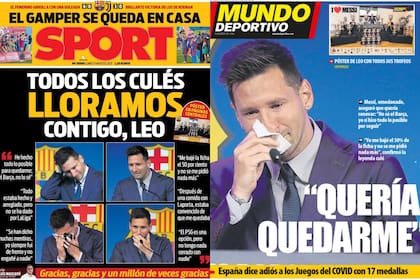 Las portadas de los diarios deportivos catalanes con la despedida de Messi de Barcelona