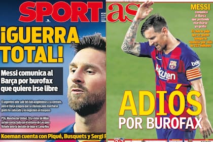 Las portadas de los diarios deportivos Sport y As, dedicadas a Lionel Messi