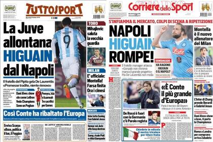 Las portadas de los diarios italianos mencionan a Higuaín por su posible tranferencia