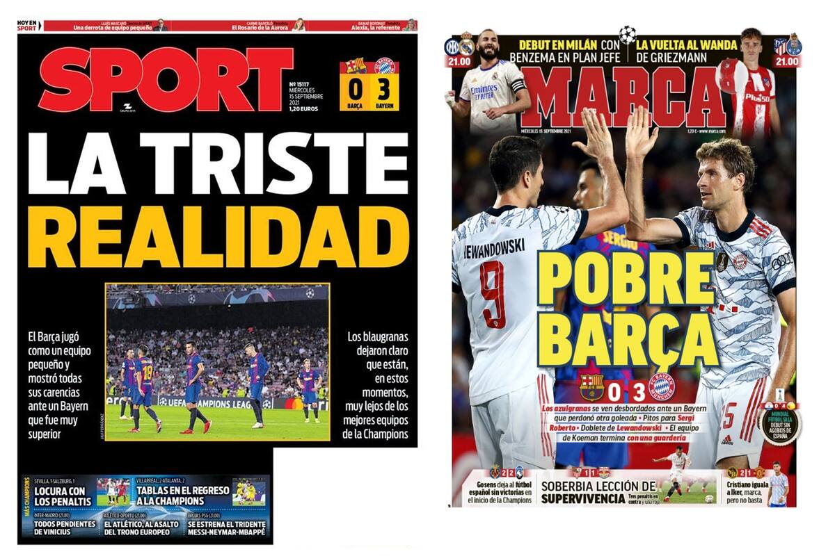 Las portadas de Sport y Marca con la dura realidad de Barcelona