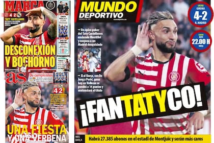 Las portadas de tres diarios españoles después del póquer de Valentín "Taty" Castellanos contra Real Madrid; el mendocino vivió un día histórico.