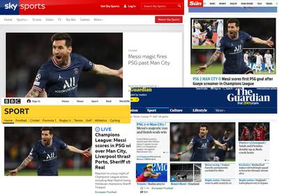 Las portadas online de los principales medios británicos con el primer gol de Messi en PSG