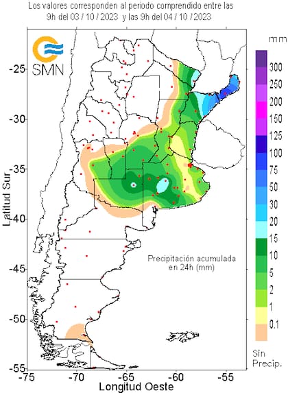 Las precipitaciones de las últimas 24 horas