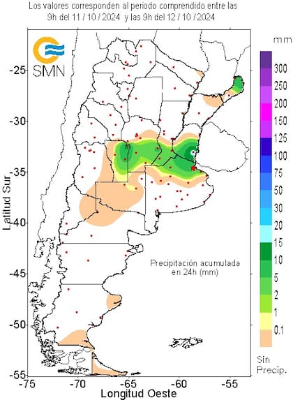 Las precipitaciones hasta las 9 AM del sábado 12