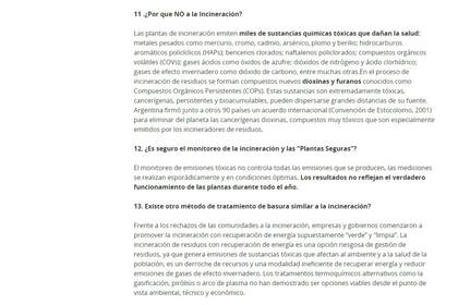 Las preguntas del documento que se referían a incineración y termovalorización con recuperación de energía