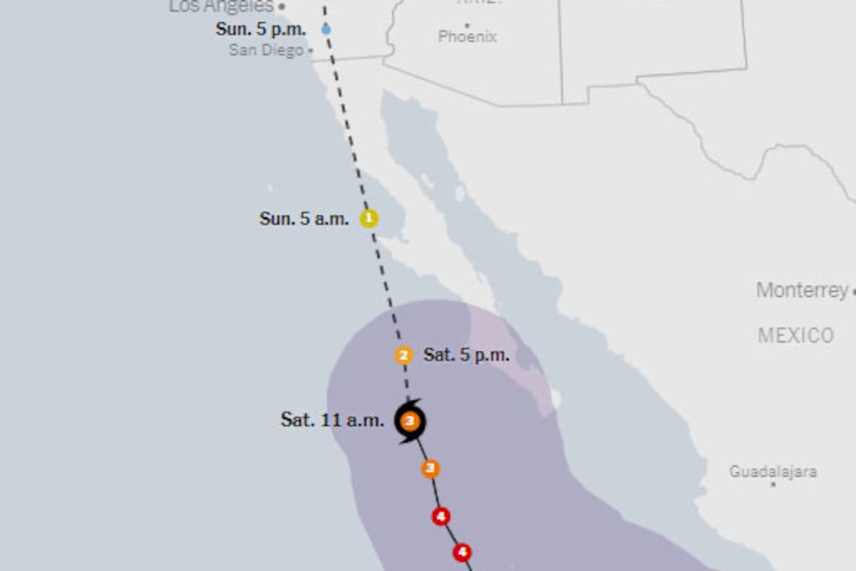 Las previsiones de recorrido del huracán Hilary
