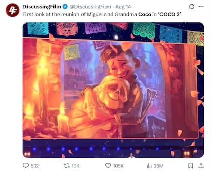 Las primeras imágenes de Coco 2 comenzaron a circular en redes sociales (Captura: X @DiscussingFilm)