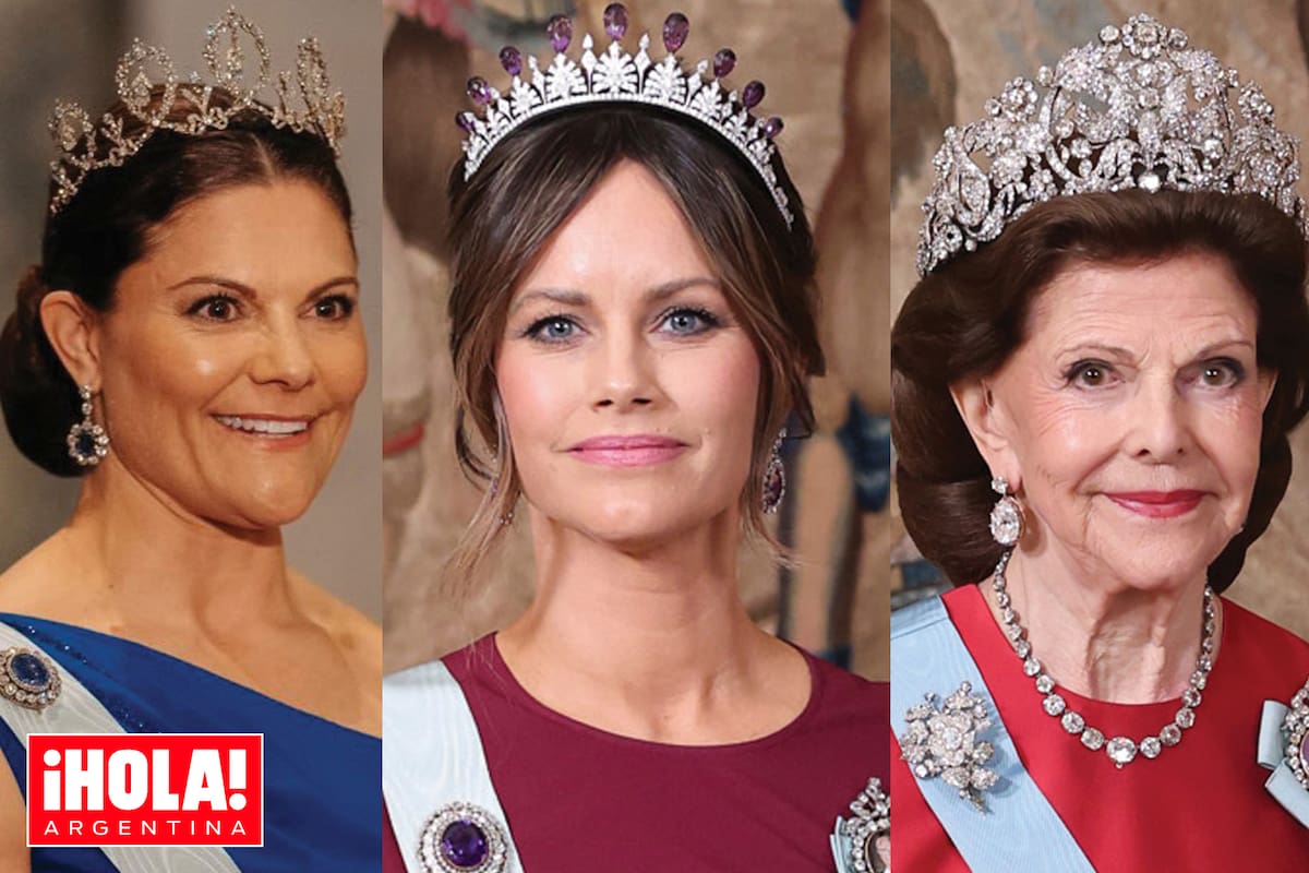 Las princesas Victoria y Sofía y la reina Silvia de Suecia enjoyadas para la comida de gala