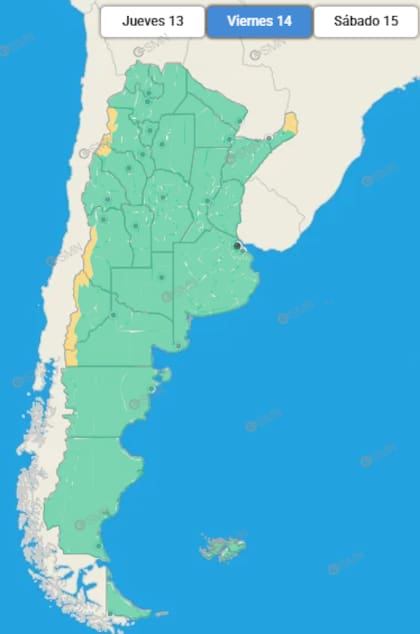 Las provincias afectadas, este viernes 14