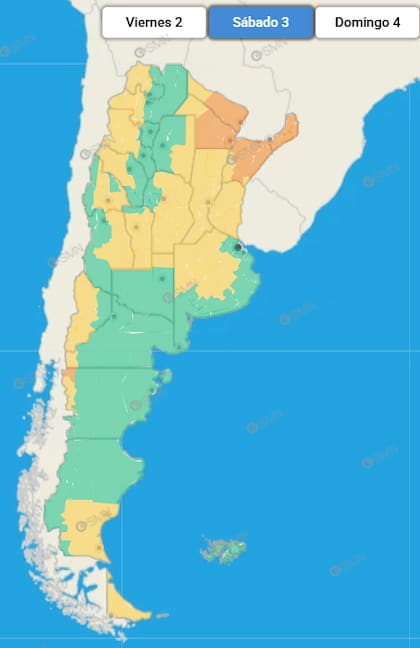 Las provincias afectadas para esta jornada