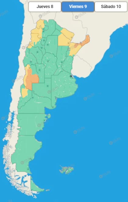 Las provincias afectadas para este viernes