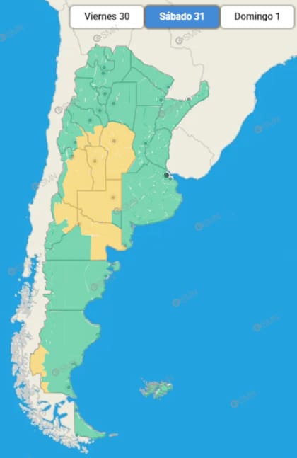 Las provincias afectadas para este sábado