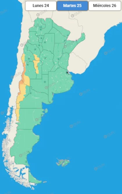 Las provincias afectadas por las alertas emitidas por el SMN