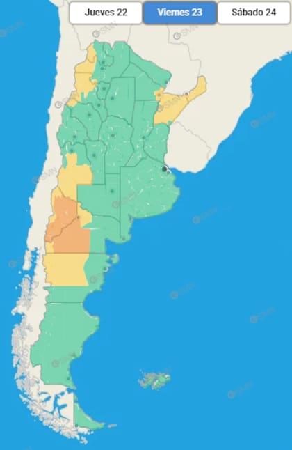Las provincias alertadas para esta jornada