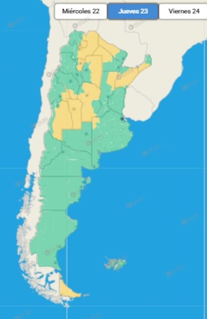 Las provincias bajo alerta amarilla por tormentas y lluvias para este jueves 23 de enero