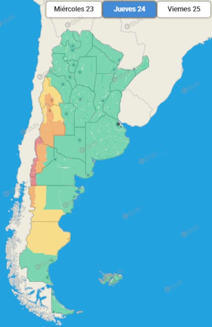 Las provincias bajo alerta, este jueves 24