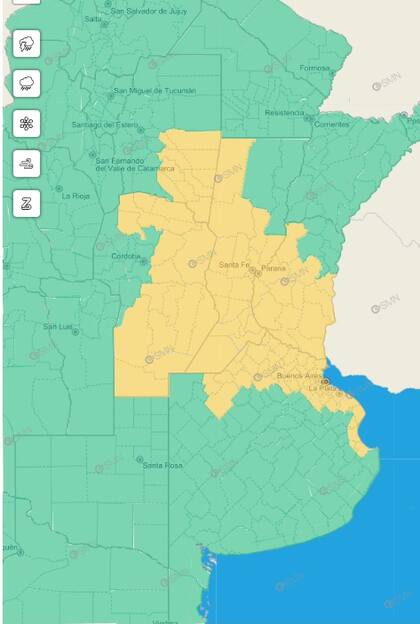 Las provincias incluidas en la alerta amarilla del SMN
