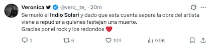 Las reacciones en las redes a la muerte del Indio Solari (Captura: X)