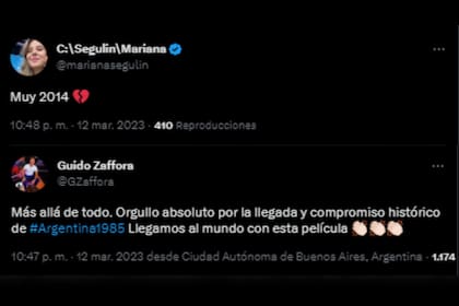 Las reacciones en Twitter luego de que Argentina, 1985 no lograra el Oscar (Foto: Twitter @marianasegulin / @GZaffora)