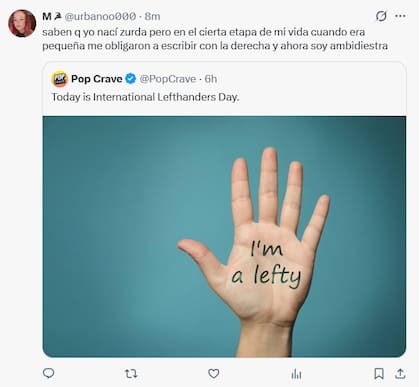 Las redes sociales se llenaron de memes por el Día Internacional de los Zurdos (Captura: X)