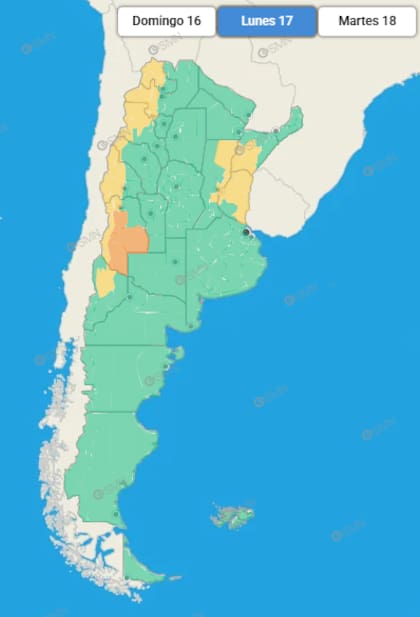 Las regiones afectadas, según el SMN