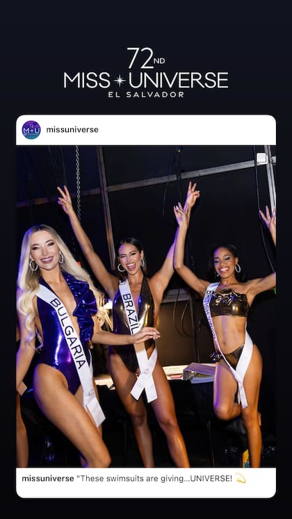 Las representantes de Bulgaria, Brasil y las Islas Vírgenes Británicas listas para el desfile en traje de baño