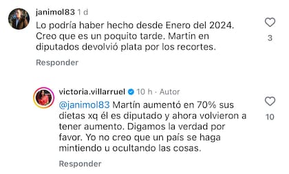 Las respuestas de Villarruel en Instagram