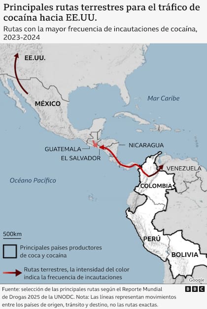 Las rutas terrestres de la cocaína.