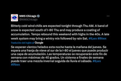 Las sensaciones térmicas alcanzaron niveles peligrosos debido al viento helado, según el Servicio Meteorológico Nacional (NWS)