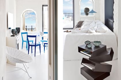 En primer plano, la silla redonda 'Sweet' de PVC, otra creación de Paola Navone para Gervasoni. El piso de toda la casa se pintó con Epoxi.