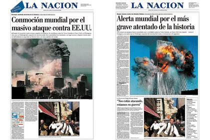 Las tapas de LA NACIÓN. A la izquierda la Edición Especial del 11 de septiembre y a la derecha la del 12.