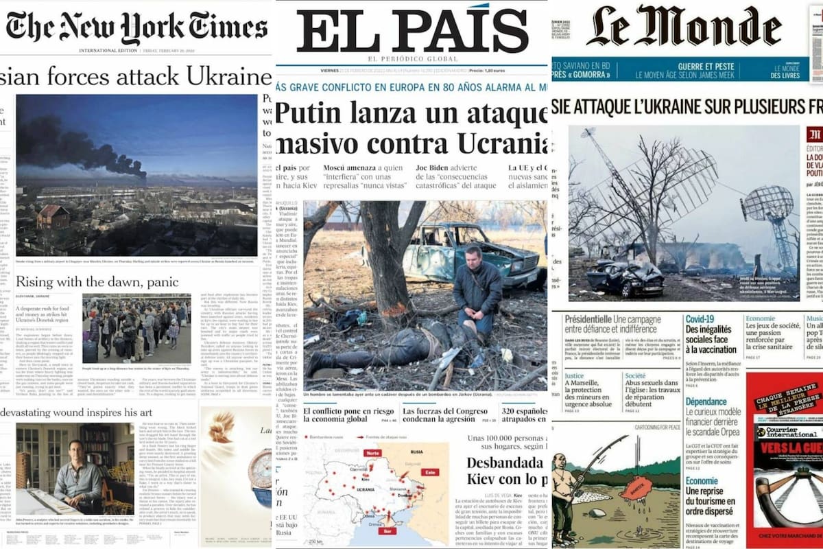 Las tapas de los diarios del mundo en el segundo día de guerra entre Rusia y Ucrania