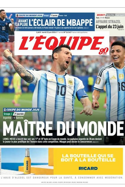 Las tapas de los diarios del mundo tras el triunfo de la Selección Argentina frente a Austria en el Mundial de fútbol 2026