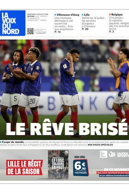 Las tapas de los diarios franceses tras la derrota ante España en el Mundial 2026