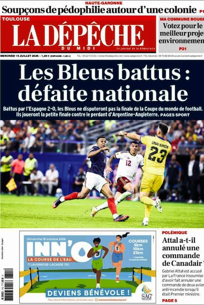 Las tapas de los diarios franceses tras la derrota ante España en el Mundial 2026