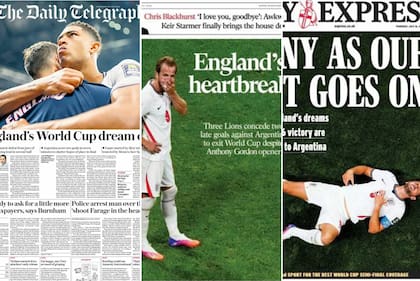 Las tapas de los diarios ingleses tras la derrota ante la selección argentina en el Mundial 2026