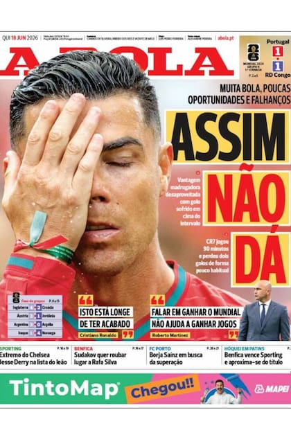 Las tapas de los diarios luego del primer partido de Portugal en el Mundial 2026