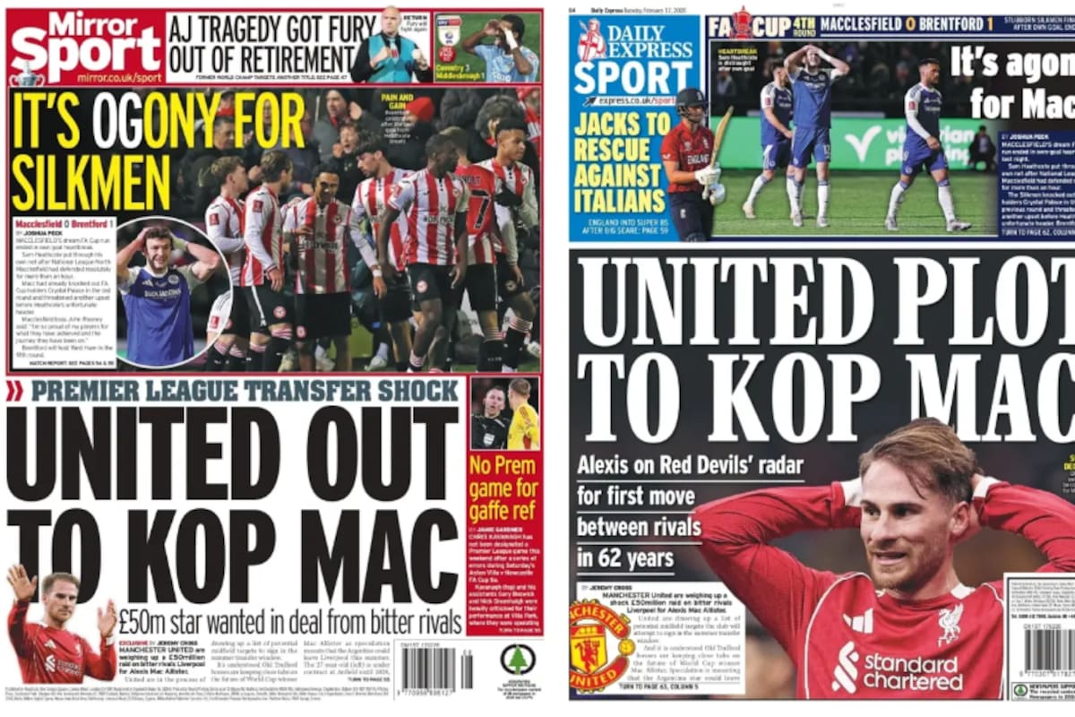 Las tapas de Mirror Sport y Daily Express: ¿Alexis Mac Allister puede pasar al Manchester United?