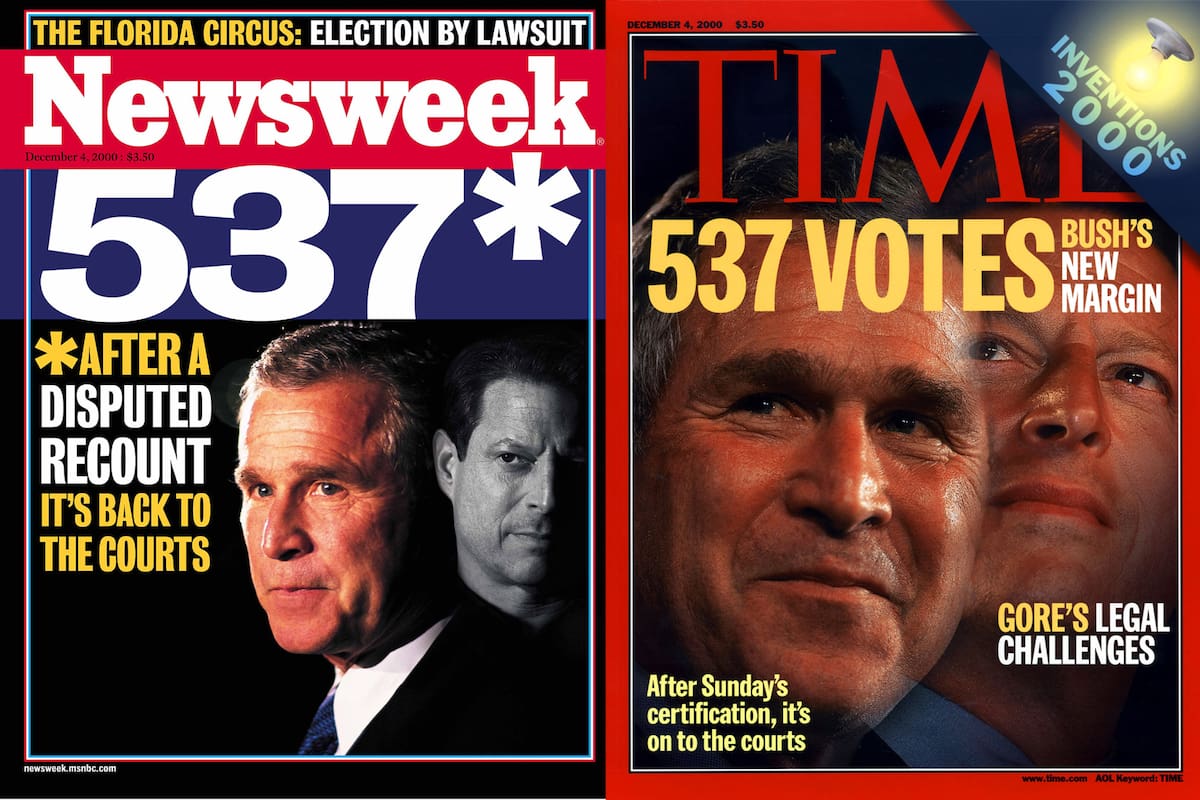 Las tapas de Newsweek y Time con la polémica elección de Florida en 2000, que llevó a Gerorge W. Bush a la Casa Blanca