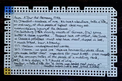 Las tarjetas perforadas con las recetas que usaba Bárbara Wheaton en los años 70