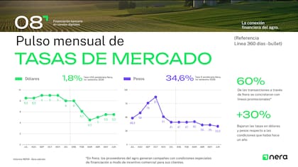 Las tasas en pesos comenzaron a mostrar una tendencia descendente, durante los últimos 12 meses bajaron más de un 30% tanto en pesos como en dólares, e incluso la reducción supera el 60% respecto del pico registrado durante el proceso electoral de 2025