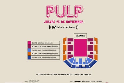 Las ubicaciones para ver a Pulp en el Movistar Arena