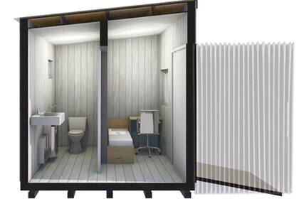 Las unidades móviles tienen 6,54 metros cuadrados y están equipadas con cama rebatible, escritorio, baño y equipo de aire acondicionado