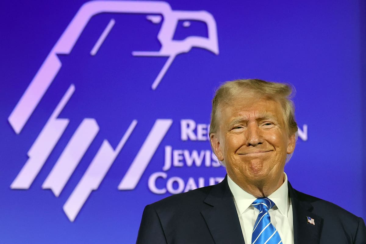 LAS VEGAS, NEVADA - OCTOBER 28: Republican presidential candidate former U.S. President Donald Trump is introduced at the Republican Jewish Coalition's Annual Leadership Summit at The Venetian Resort Las Vegas on October 28, 2023 in Las Vegas, Nevada. The summit features the top GOP presidential candidates who will face their first test on the road to the Republican nomination with the Iowa Caucuses on January 15, 2024. (Photo by Ethan Miller/Getty Images)