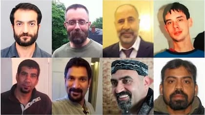 Las víctimas del hombre fueron (izq-der, en el sentido del reloj): Selim Esen, Andrew Kinsman, Majeed Kayhan, Dean Lisowick, Kirushna Kumar Kanagaratnam, Abdulbasir Faizi, Skandaraj Navaratnam y Soroush Mahmudi