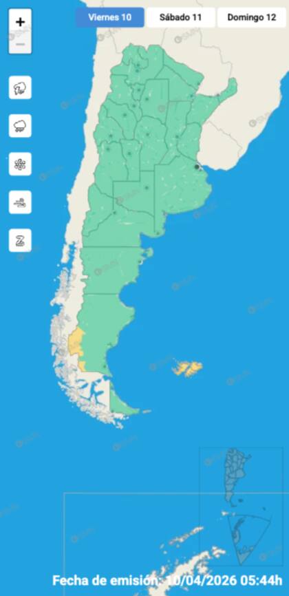 Las zonas bajo alerta amarilla, según el SMN.