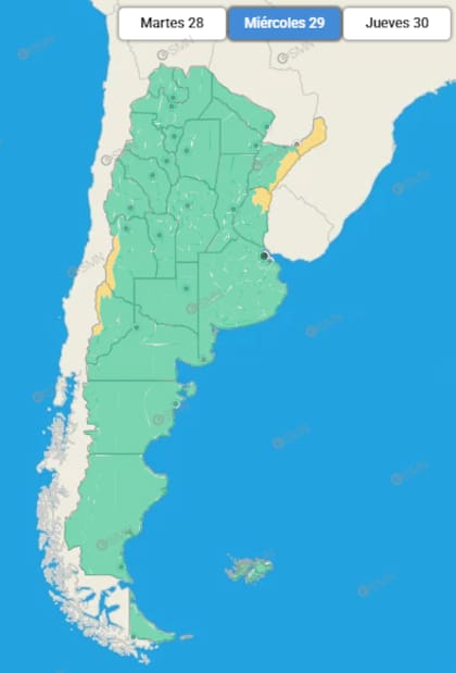 Las zonas bajo alerta este miércoles, según el SMN